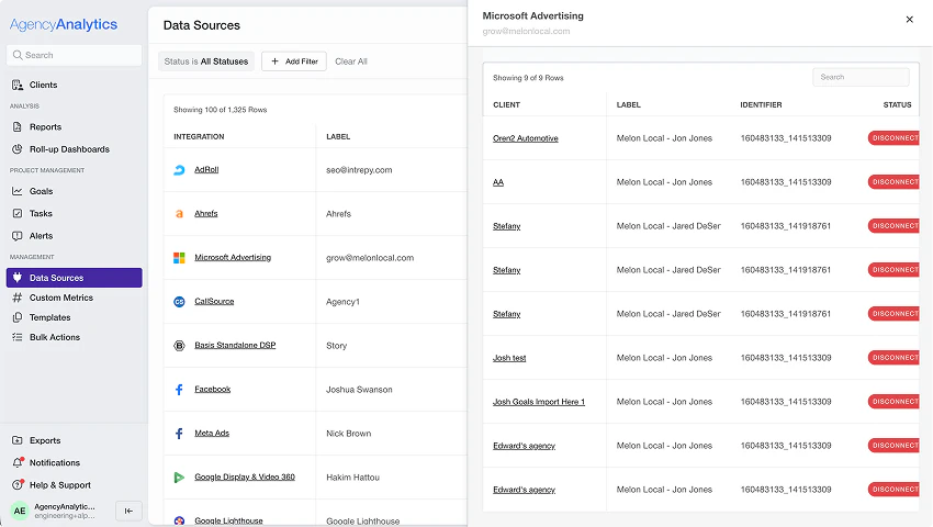 Before: connections shown with no visual link to the main account