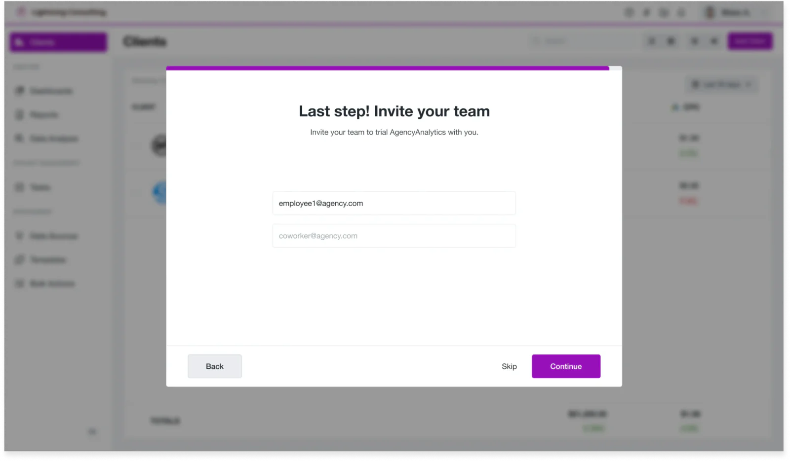 Invite your team step during onboarding