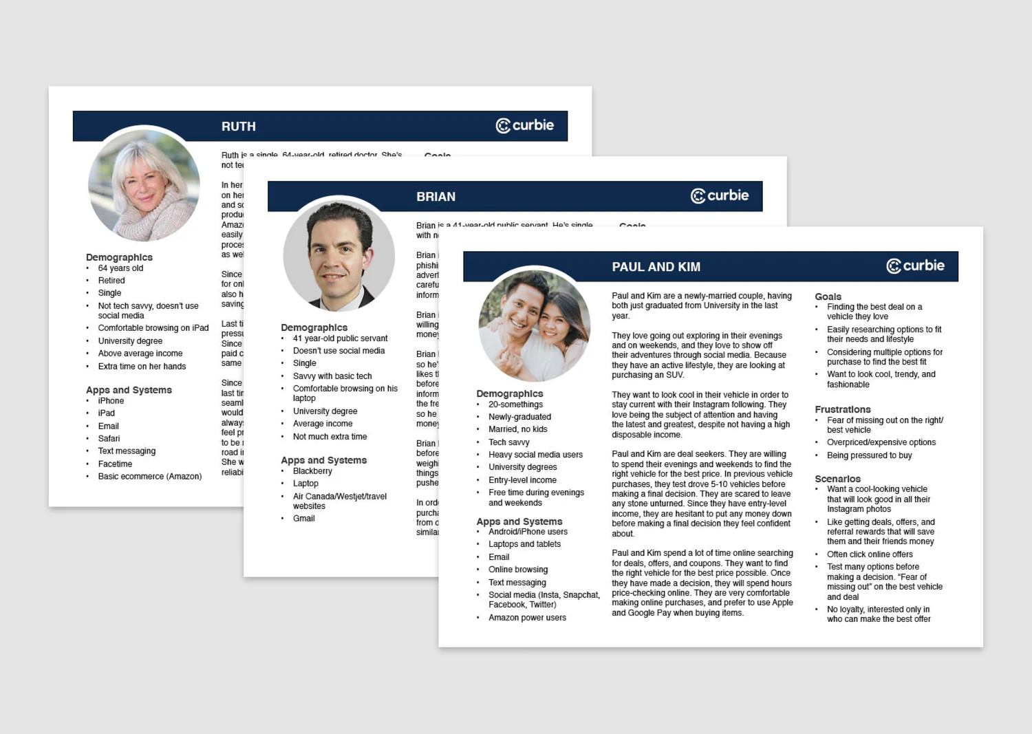 Personas for Ruth, Brian, and Paul & Kim used to ground the research