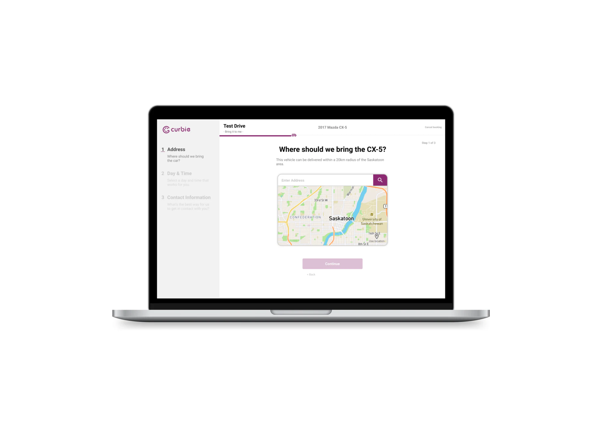 Final desktop test drive booking experience with address entry step